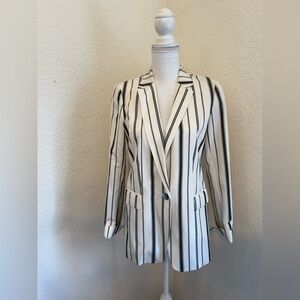 LAFAYETTE 148 One‎ Button Textured Cotton Striped Silk And Cotton Blazer Size 4